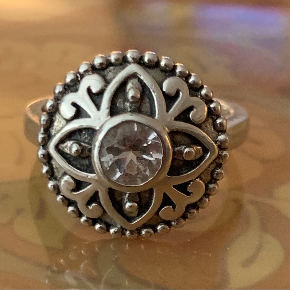 Super Cute White Sapphire Statement Ring Size 8 - image 5